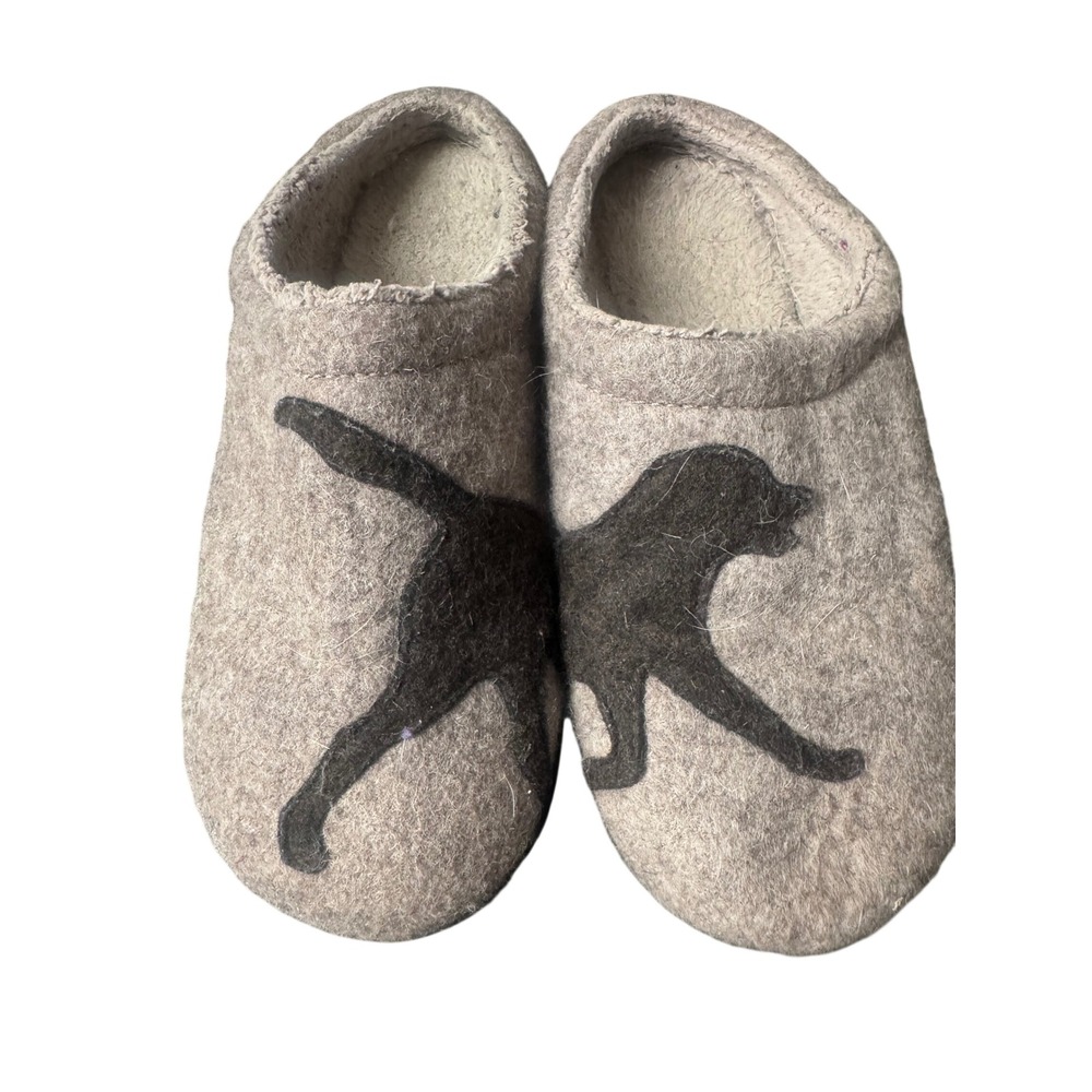 Women's Felted Wool Dog Slippers Size 8 Medium Gray Black Lab Cozy House Shoes